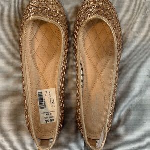 Sparkly rose gold flats